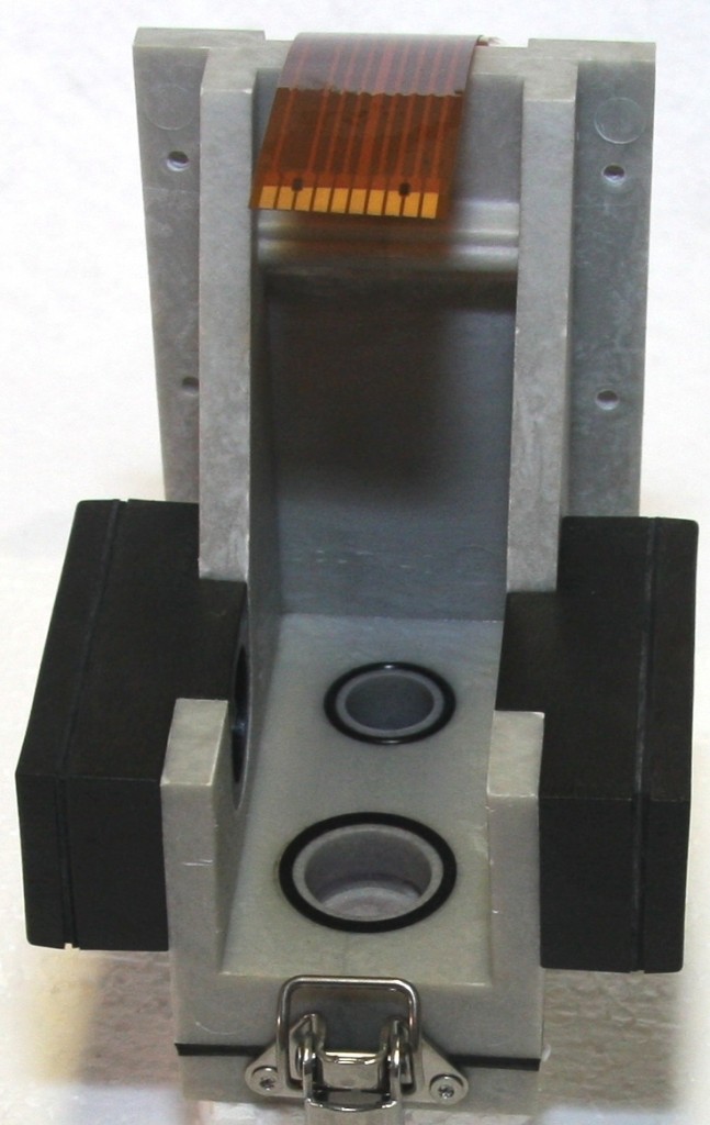 Measuring chamber holder without solenoid valve, spare part, for Testomat 2000, ECO, EVO TH, EVO TH CAL, LAB TH, LAB TH R, interior view with seals 